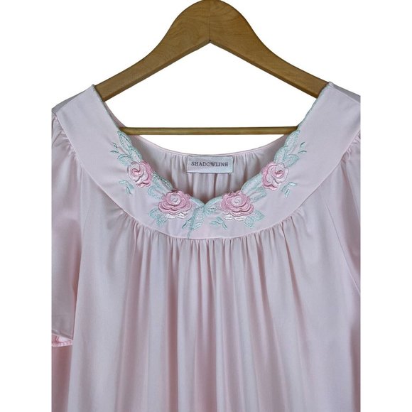 Vintage Nightgown/Robe Set Women’s Size Medium Shadowline Pink Nylon Rose Trim - Picture 3 of 13